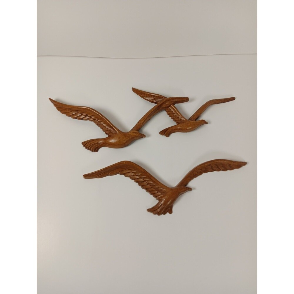 Vintage Faux Wood HOMCO Flying Birds Seagulls In Flight 7619 Wall Decor Plastic
